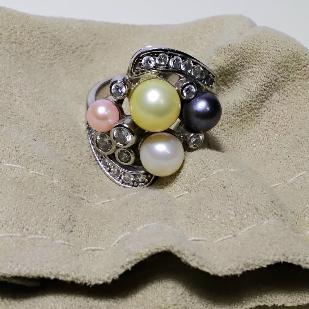 Joseph Esposito Multi Colored Pearl 925 Silver Ring Sz 9